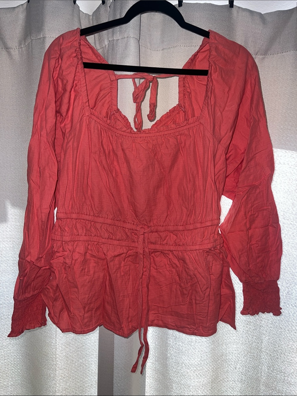 Ava & Viv Coral Tie-Waist Peasant Blouse Plus Size 1X